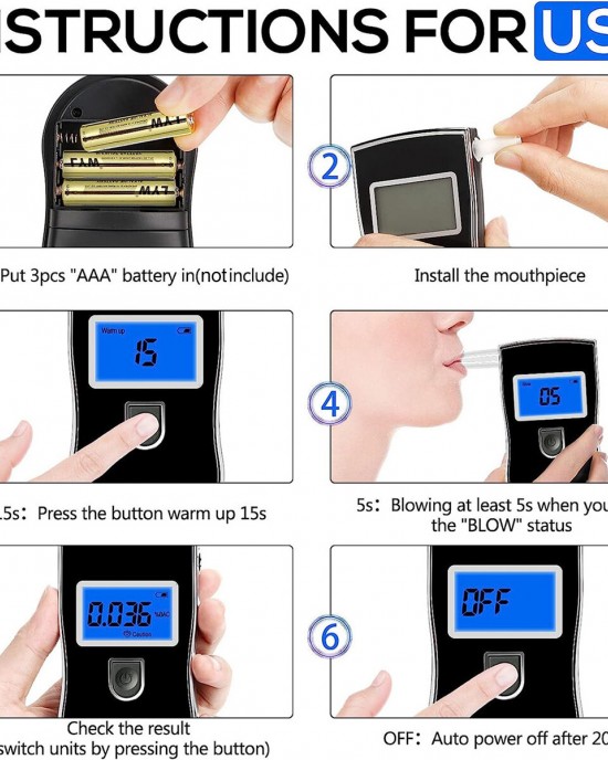 Portable Alcohol Breathalyzer with 20 Mouthpieces Professional Grade Accuracy Blood Alcohol Tester LCD Screen Personal Alcohol Breath Tester