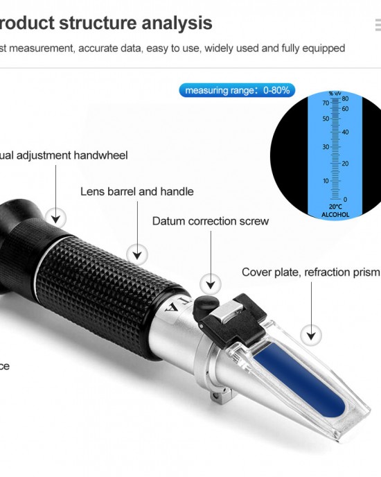 HandHeld Alcohol Refractometer Alcoholometer Alcohol Tester 0  80  Alcohol Sugar Refractometer ATC Wine Measure Tool 30 OFF