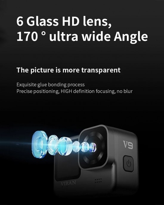 VIRAN V9 4K Dual Color Screen Diving Anti  Shake Action Camera Outdoor Cycling Travel Recorder  Square