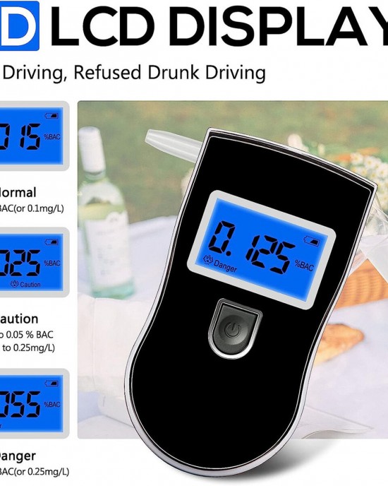 Portable Alcohol Breathalyzer with 20 Mouthpieces Professional Grade Accuracy Blood Alcohol Tester LCD Screen Personal Alcohol Breath Tester